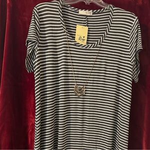 Ladies Charcoal Gray and and White Striped Dress